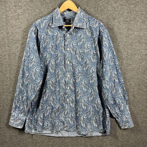 Vintage Gitman Bros. Paisley Button Down Shirt Mens XL Extra Large Blue Western - Picture 1 of 12
